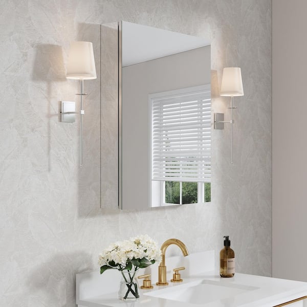 WELLFOR Rosa 24.1 in. W x 30 in. H Rectangular Aluminum Tri-View Medicine Cabinet with Mirror, Blum Hinge, Adjustable Shelves