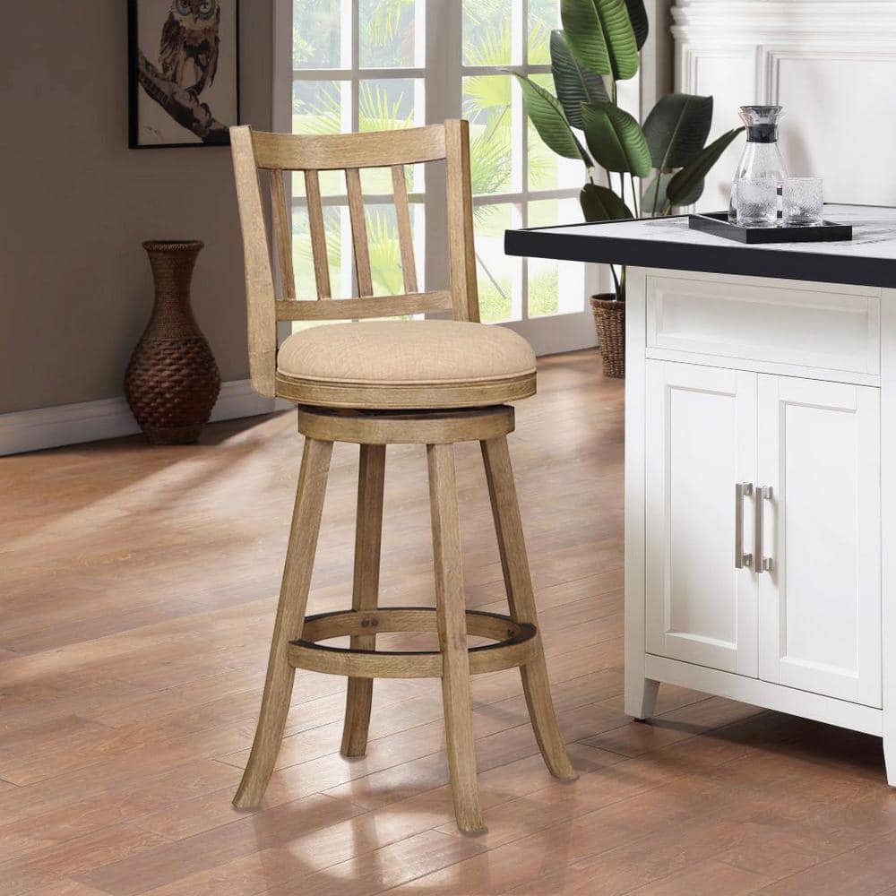 Driftwood Gray and Oatmeal Swivel Backless Barstool
