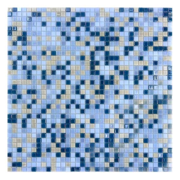 Galaxy Iridescent White and Blue 12 in. x 12 in. Square Glass Mosaic Wall Pool Floor Tile (2 sq.ft/Case)