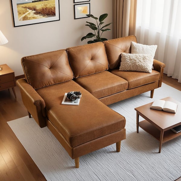 Zephyr 87 in. Straight Arm 2-Piece Suede Modern L-shape Modular Sectional Sofa in Light Brown with Left Chaise