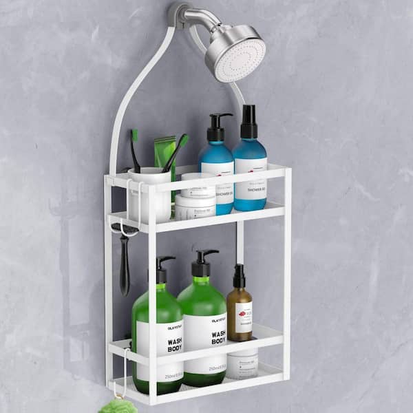Shower Caddy with Hooks, Mounting Over Shower Head Or Door - On