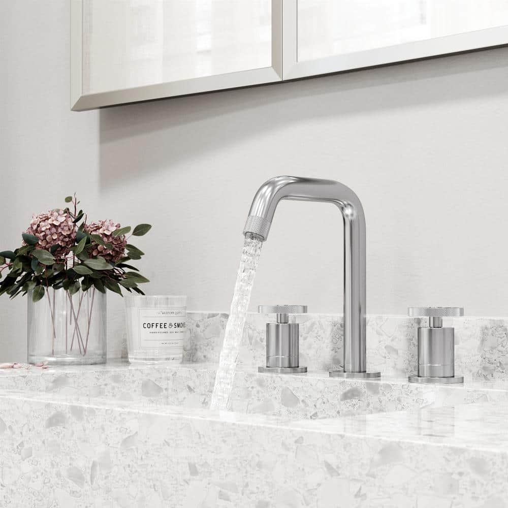 Cass Industrial-Chic Chrome Dual-Wheel Handle Widespread Bathroom Faucet