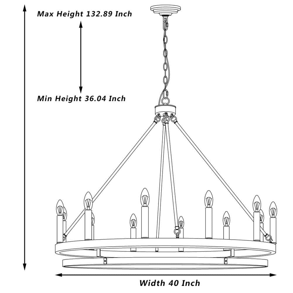Elegant Black and Gold 12-Light Wagon Wheel Candle Chandelier