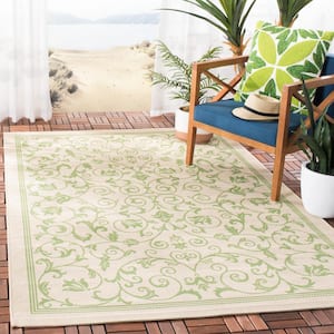 Courtyard Natural/Olive 7 ft. x 7 ft. Square Border Indoor/Outdoor Patio  Area Rug