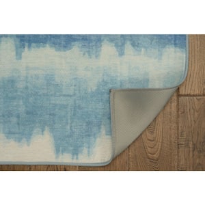 Alamos Ivory and Blue 5 ft. x 7 ft. Washable Polyester Indoor/Outdoor Area Rug