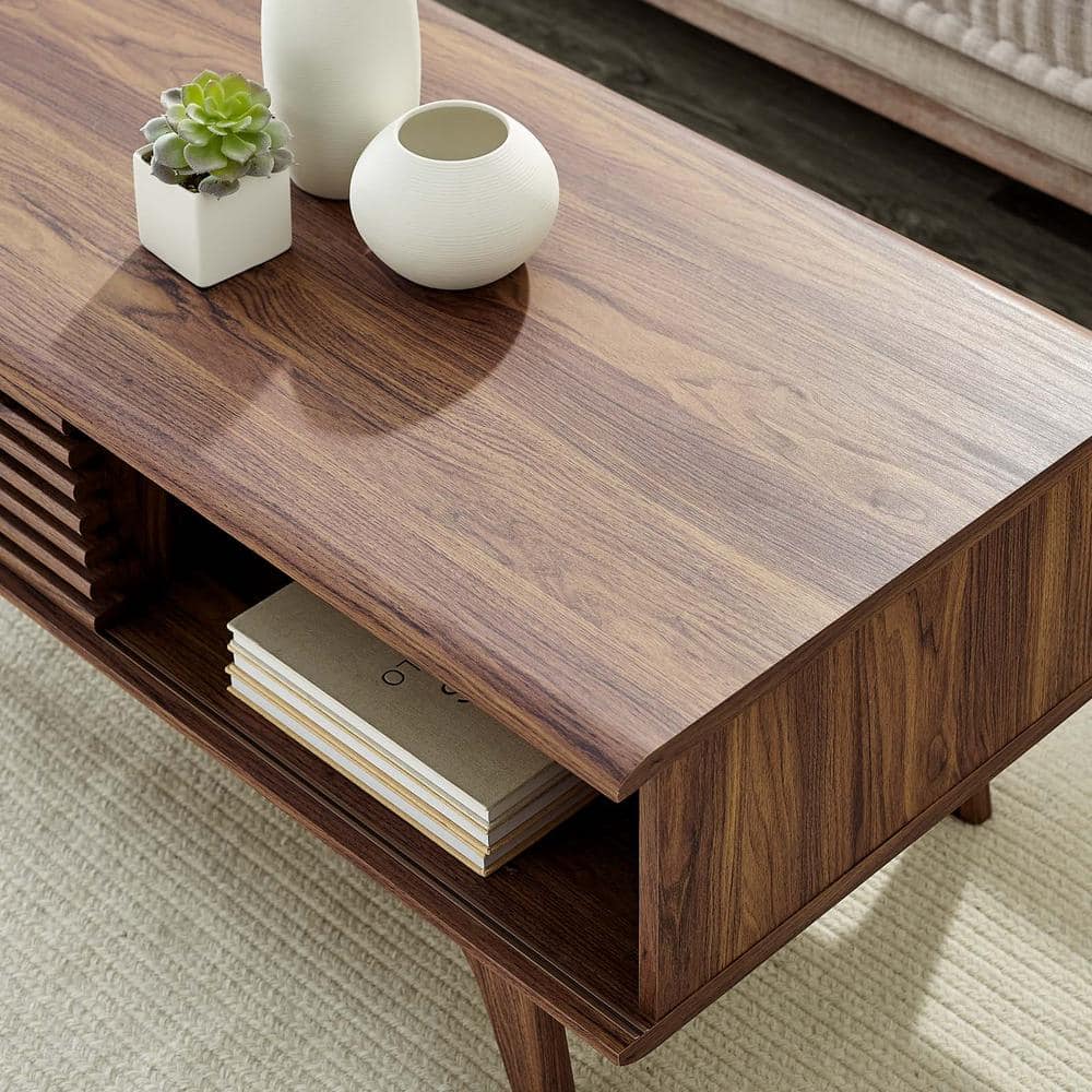 Mid-Century Modern Walnut Grain Laminate Coffee Table, 43 in