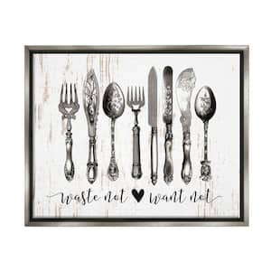 Waste Not Want Not Silverware Drawing by Lettered and Lined Floater Frame Food Wall Art Print 21 in. x 17 in.