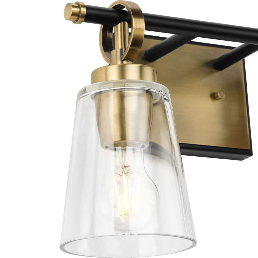 Cassell 14.5" Matte Black and Brushed Nickel Vanity Light with Clear Glass Shades