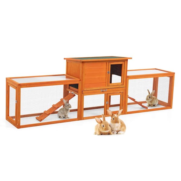 COZIWOW 94 in. L Outdoor Rabbit Hutch with Sloped Roof