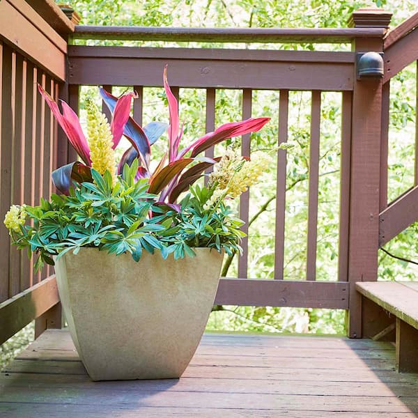 Newland Large 16 in. x 13.5 in. 40 Qt. High Density Resin Bone Square Outdoor Planter
