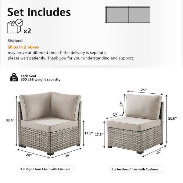 Bellefurn ModuVine Taupe 3-Piece Wicker Outdoor Sectional