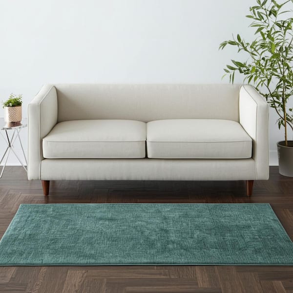 Green 5 x 8 ft. Woven Solid Color Rectangle Indoor Area Rug