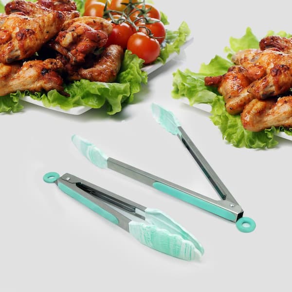 ExcelSteel 9 & 12 Stainless Steel Marble Teal Silicone Tong w/Handle 034  - The Home Depot