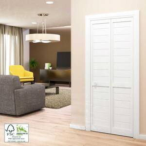 24 in. x 80 in. x 1 in. White Finished Pine Wood Shaker Bi-Fold Louver with Hardware Included