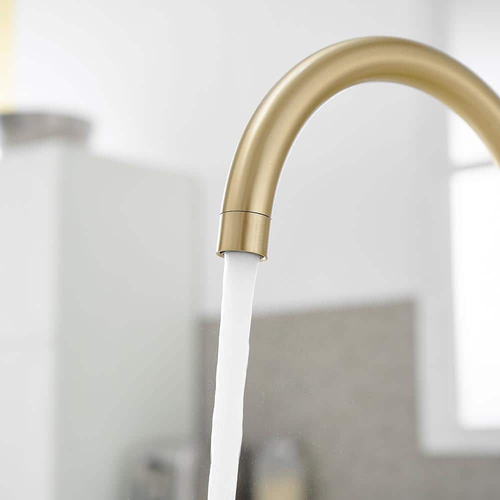 Brushed Gold Double Handle Bridge Kitchen Faucet