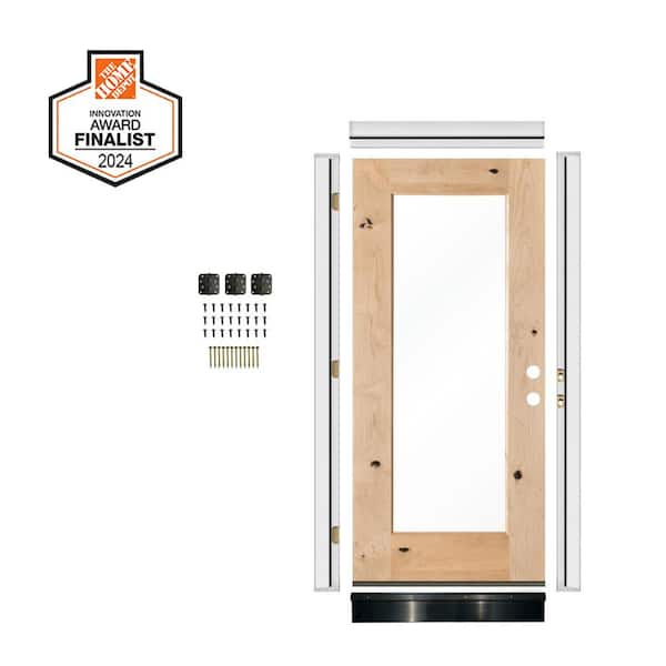DIY RTA Kit 32in.x80in. Left-Handed Full Clear Glass Window Unfinished Knotty Alder Wood Ready To Assemble Front Door