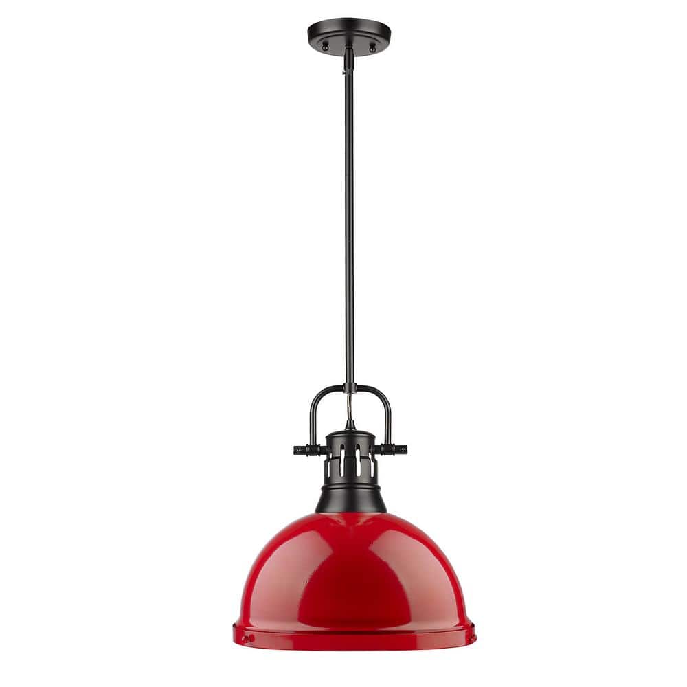 Transitional Matte Black and Cherry Red Glass Bowl Pendant Light