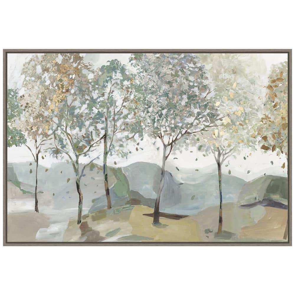 Breezy Landscape Trees Framed Canvas Wall Art in Sylvie Greywash