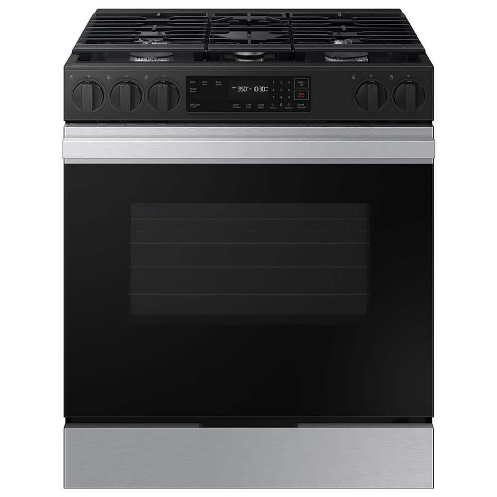 Samsung Bespoke 30 in. 6.0 cu. ft. 5 Burner Smart Slide-In Gas Range with Precision Knobs in Stainless Steel