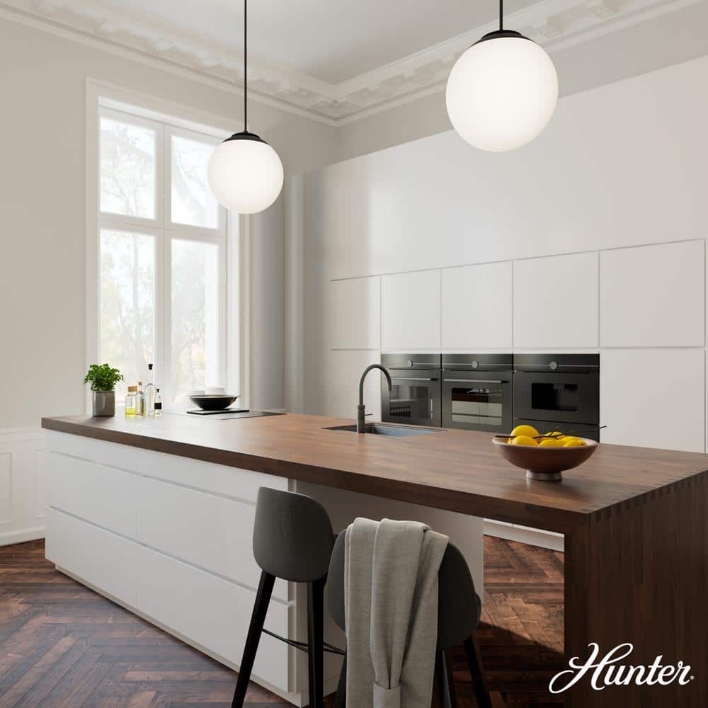 Hepburn Matte Black 16" Globe Pendant with White Glass