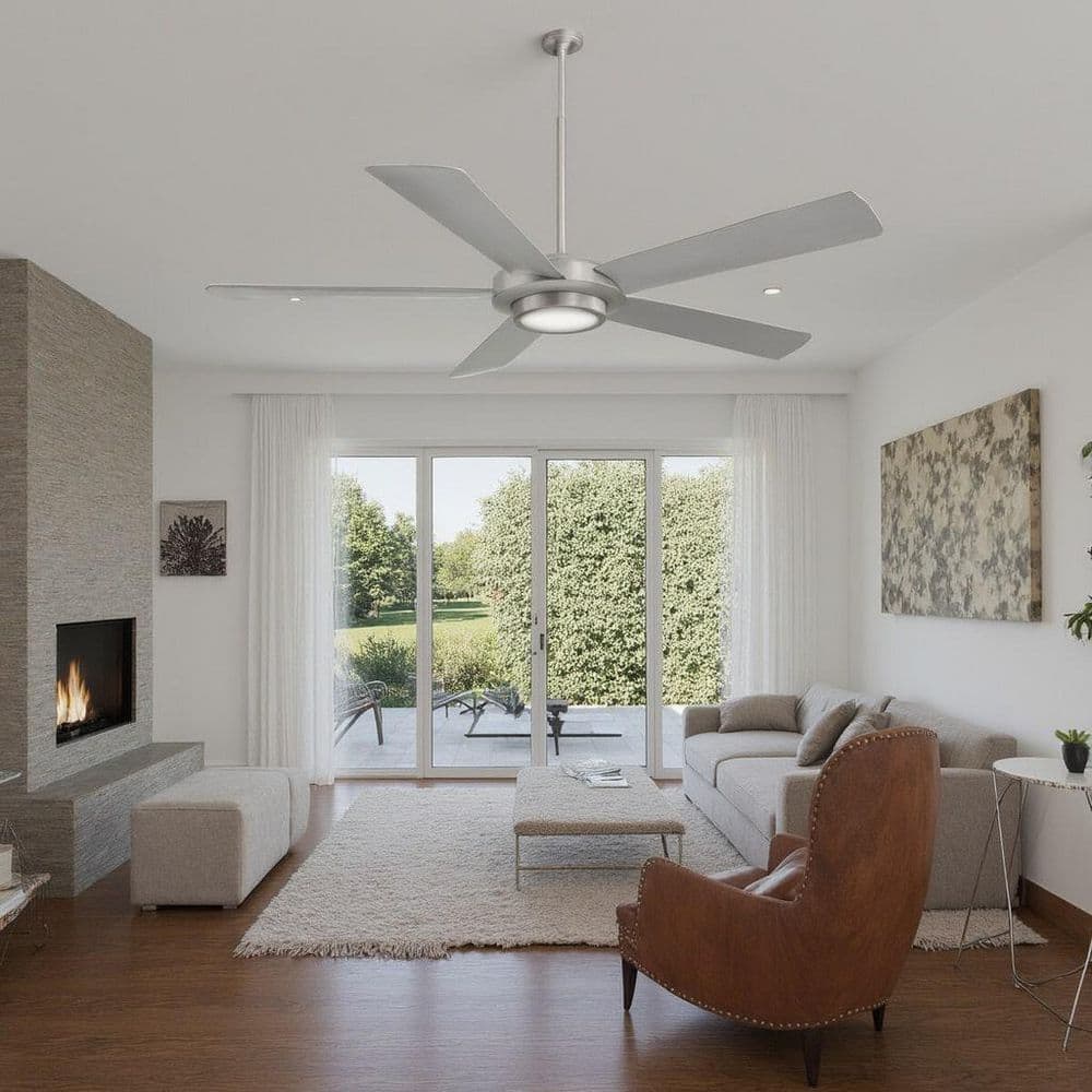 52" Brushed Nickel Ceiling Fan with Silver Blades and LED Light