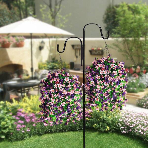 20 in. H Artificial Hanging Silk Violet Flowers in Basket, Outdoor