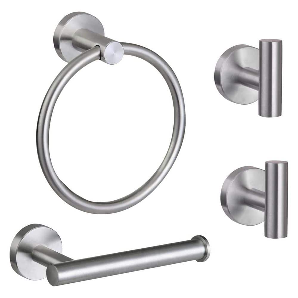 4-Piece Bath Hardware Set With Robe Towel Hooks Towel Ring Toilet Paper Holder Modern Accessories Kit in Brushed Nickel price history on PriceWatchPro