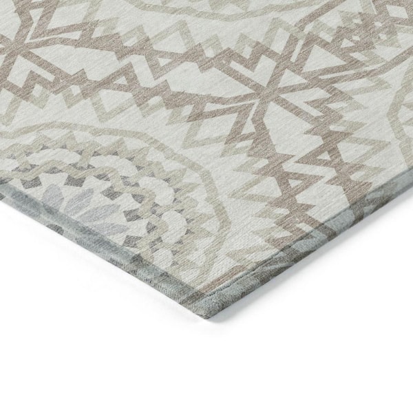 Ivory, Beige, Silver 9 ft. x 12 ft. Woven Floral, Medallion Polyester Rectangle Indoor/Outdoor Area Rug