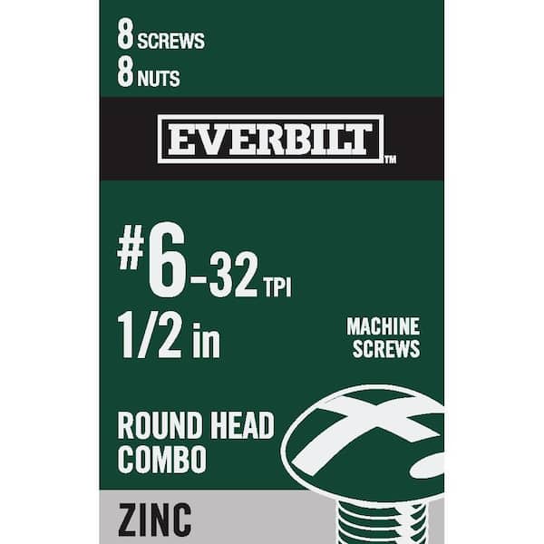Everbilt #6-32 x 1/2 in. Combo Round Head Zinc Plated Machine Screw (8-Pack)