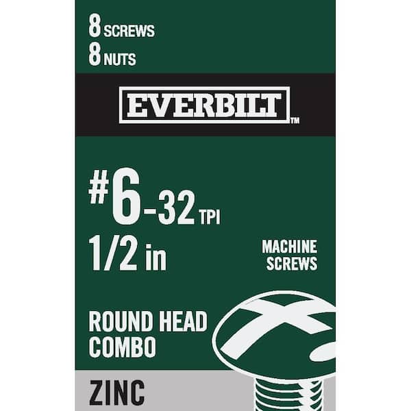 Everbilt #6-32 x 1/2 in. Zinc Plated Combo Round Head Machine Screw (8-Pack)