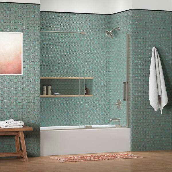KOHLER Echelon 56-60 in. W x 58 in. H Sliding Frameless Bath Tub Door in Anodized Brushed Nickel
