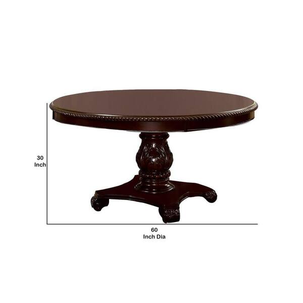 Benjara Brown Wood Round 60 in. Pedestal Base Dining Table Seating for ...