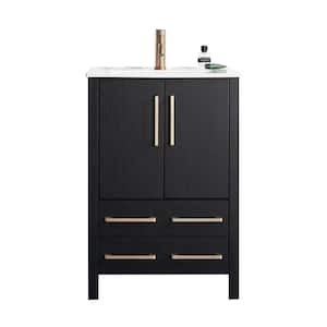 24 in. W x 18 in. D x 36 in. H Single Bathroom Vanities in Black Wood Grain with White Ceramic Sink