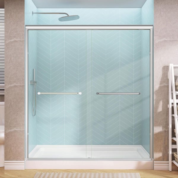 68-72 in. W x 72 in. H Double Sliding Semi-Frameless Shower Door in Chrome Bypass Door with 1/4 in. Clear Tempered Glass