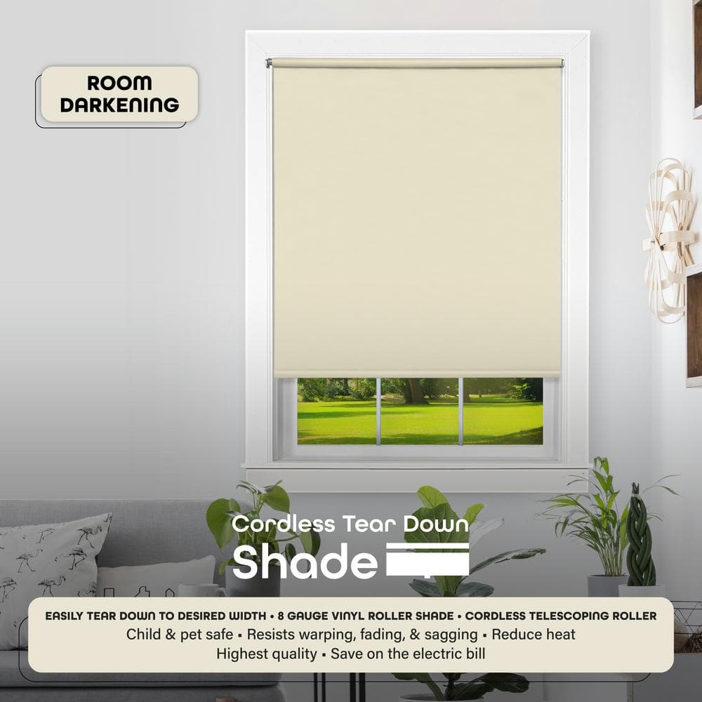 Ivory Cordless Vinyl Room Darkening Window Shade 37x72