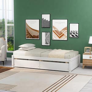 White Twin Size Wood Kids Platform Bed with 2-Drawers, Kids Storage Bed Daybed with Suppport Slats, No Box Spring Needed