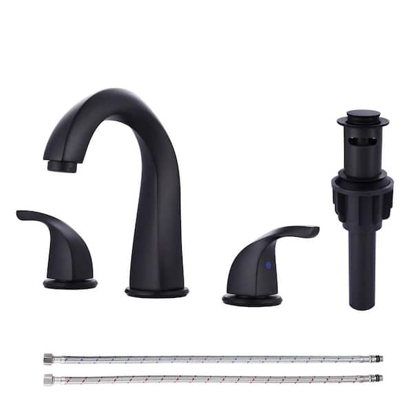 8 in. Widespread Double Handle Bathroom Faucet with Pop-Up Drain Included in Matte Black