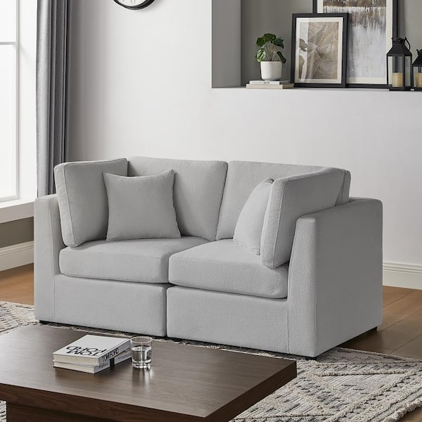Chandler 66 in. Square Arm Polyester Fabric Rectangle Sofa in Gray