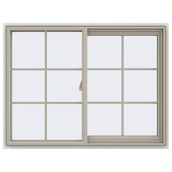 JELD-WEN 47.5 in. x 35.5 in. V-2500 Series Desert Sand Vinyl Right-Handed Sliding Window with Colonial Grids/Grilles