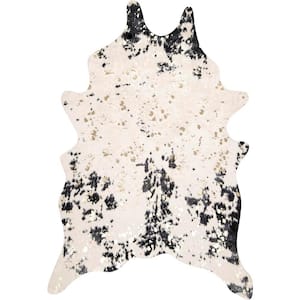 Alferce Faux Cowhide Off-White/Black 4 ft. x 5 ft. Shaped Accent Rug