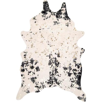 Iraida Faux Cowhide Off-White/Black 6 ft. x 8 ft. Shaped Accent Rug