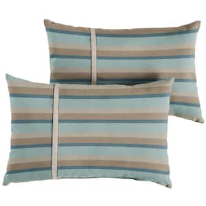 Sunbrella Blue Taupe Stripe with Silver Grey Rectangular Outdoor Knife Edge Lumbar Pillows (2-Pack)