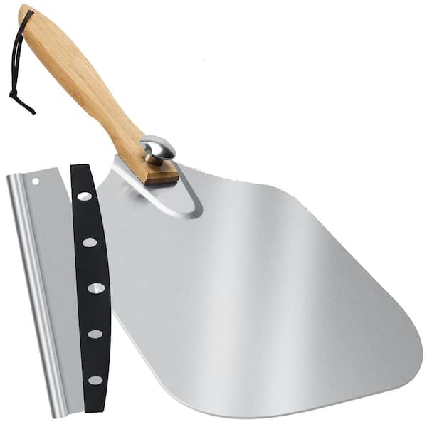 12 in. Aluminum Pizza Peel, Metal Pizza Paddle with Rocker Cutter, Foldable Handle for Family Pizza Oven Baking Pizza
