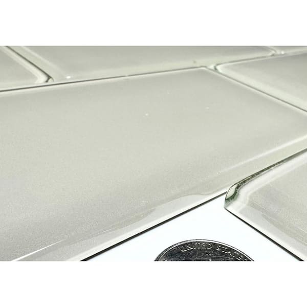 Coastal Pebble Gray 3 in. x 6 in. Glossy Glass Subway Wall Tile (2 sq. ft./Case)