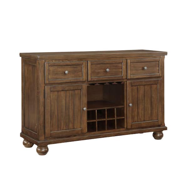 Benjara Brown Wood Top 18 in. Sideboard with 8 Wine Cubbies