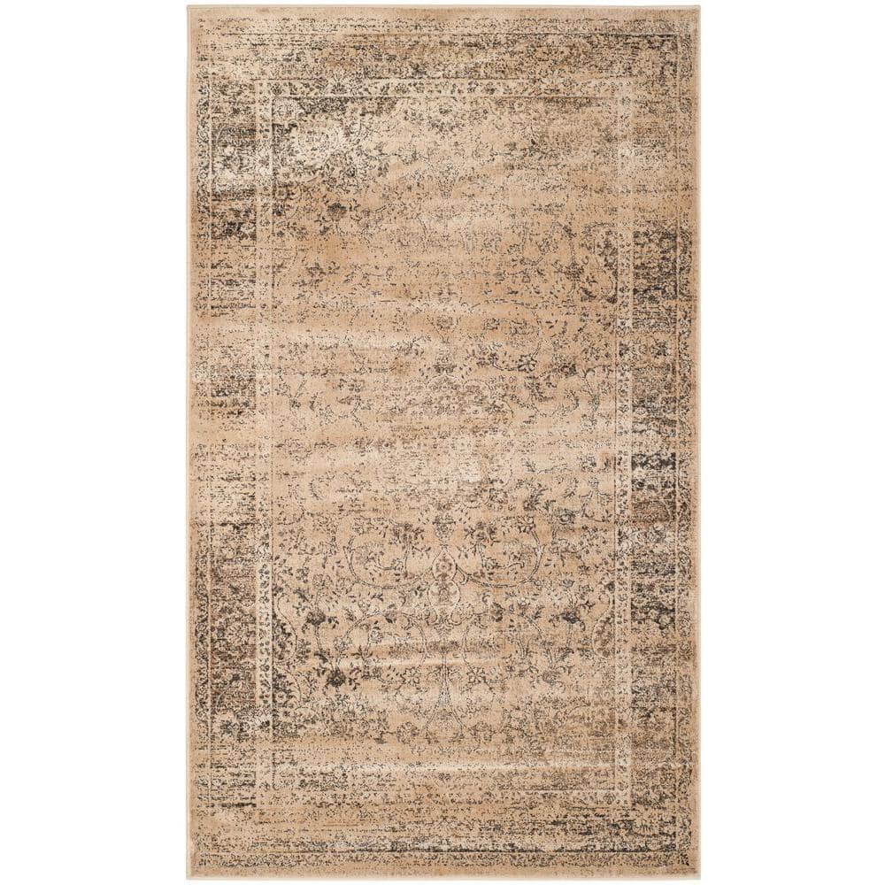 Warm Beige Floral Wool and Viscose Area Rug