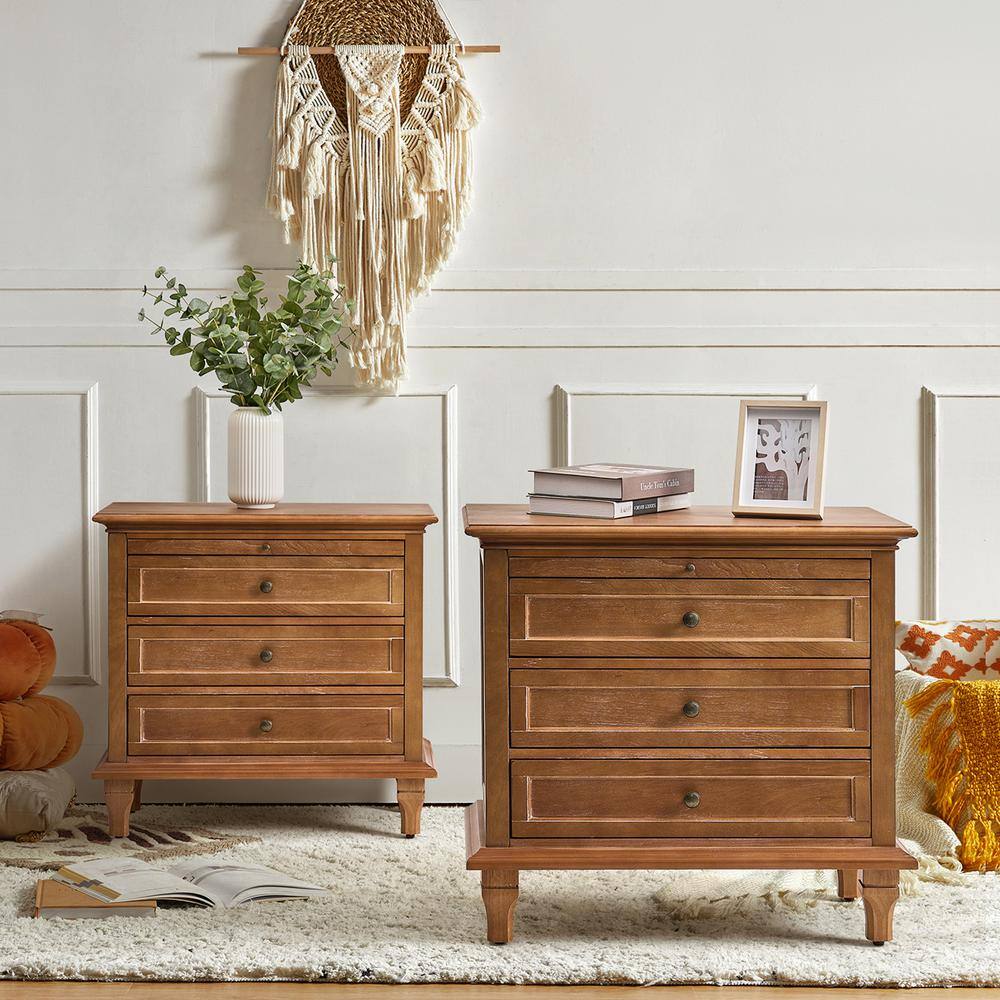 Julia Acorn 27 in. H Traditional 3-Drawer Solid Wood Legs Nightstand with Charging Station Set of 2 price history on PriceWatchPro