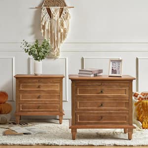 Julia Acorn 3-Drawer Traditional Style Nightstand with Built-In Outlets Set of 2