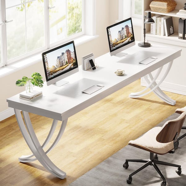 Moronia 78.7 in. Rectangular White Wood 2-Person Computer Desk with Stylish Legs for Home Office