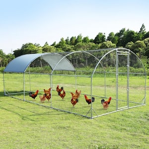 9.2 ft. W x 18.7 ft. L x 6.5 ft. H Waterproof UV Resistant Metal Chicken Coop with Plastic Mesh Cage and Shed Cover